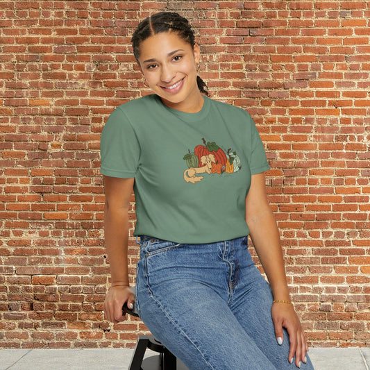 "Pumpkin Patch" Autumn Dachshund 100% Cotton Medium Weight Crewneck Tee